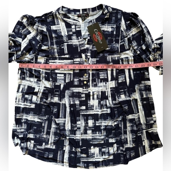 COCOMO 2X Blue White Plus Size elbow sleeve women's Blouse top tun… - Picture 9 of 10